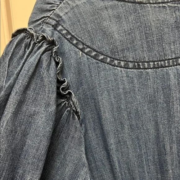 Pilcro puff sleeve V-Neck Denim Midi Dress with Smocked Waist M - Picture 11 of 13